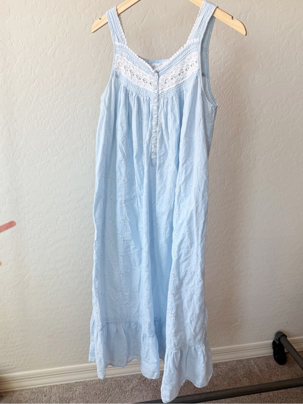 Eileen West Lace Cottagecore Grannycore Nap Gown Night Gown Dress Light Blue